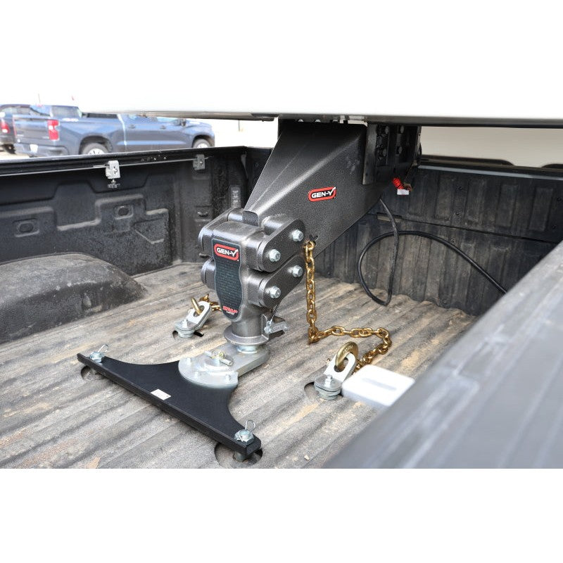 Gen-Y Phantom-X 2.5-inch solid shank adjustable drop hitch with stacked tube design and GH-052 tri-ball mount.