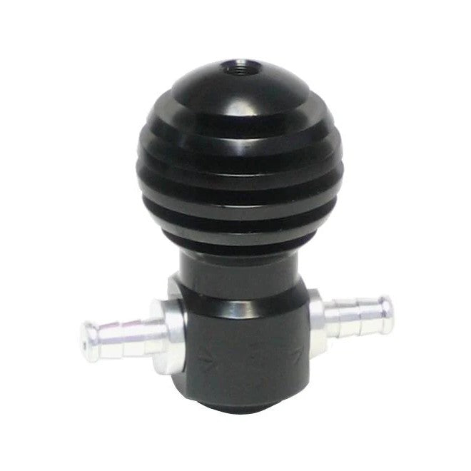 Anodized aluminum GFB Atomic manual boost controller with adjustment knob and vacuum ports.