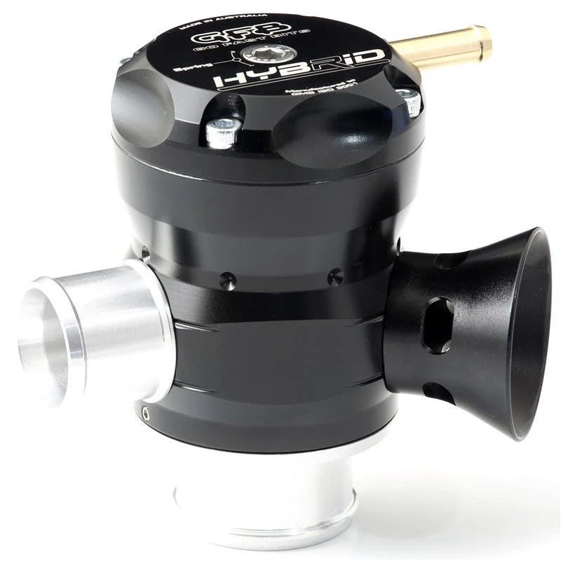GFB Hybrid TMS Dual Port blow off valve with adjustable black cap and silver body (T9207)