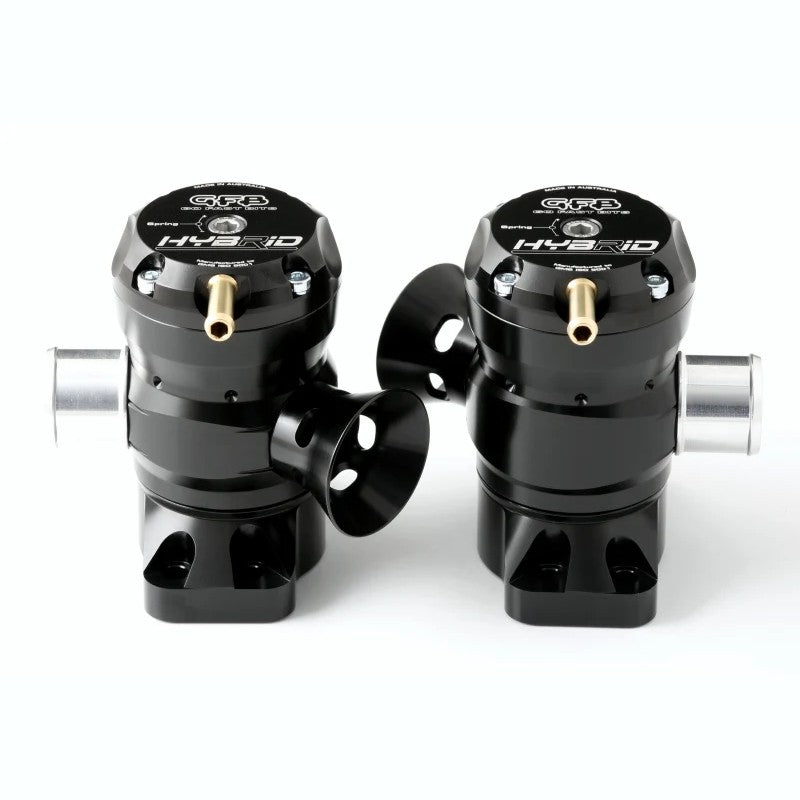 Set of two GFB Hybrid TMS Dual Port blow off valves with configuration plugs for Kia Stinger 3.3T.
