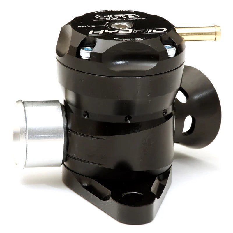 GFB Hybrid TMS T9208 Dual Port blow off valve with silver housing and modular port plugs.