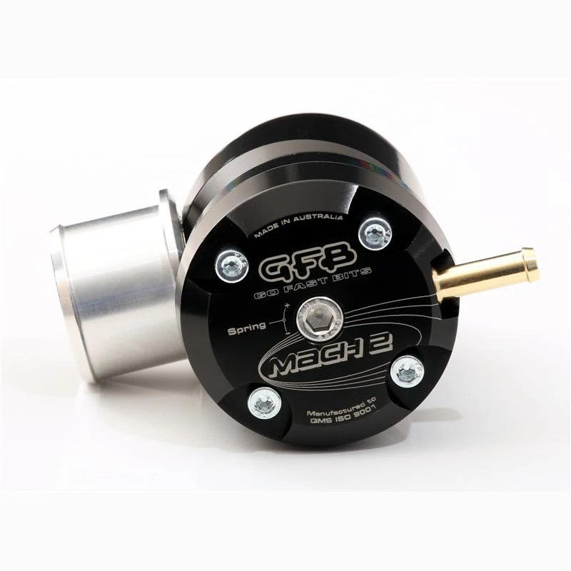 GFB Mach 2 TMS aluminum recirculating diverter valve with 33mm inlet and outlet ports