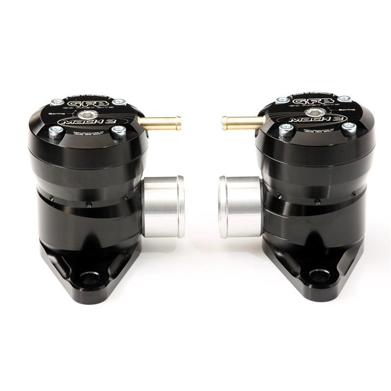 Two GFB Mach 2 TMS recirculating diverter valves for Nissan GT-R R35 twin-turbo systems
