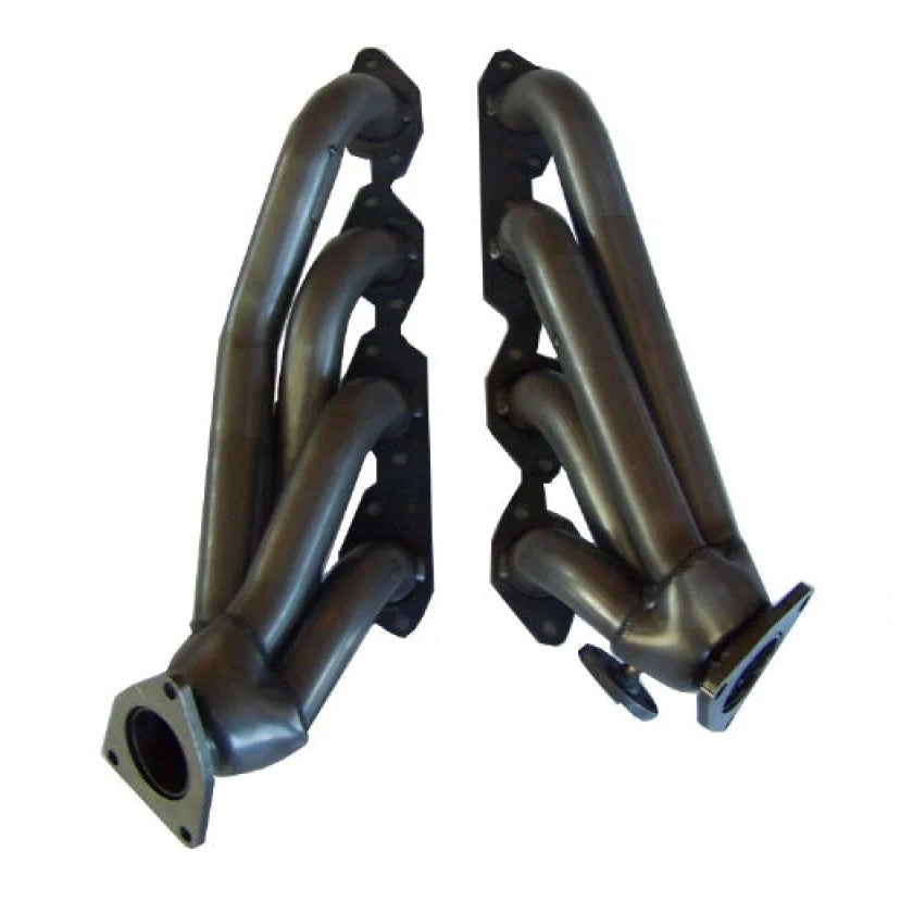 Gibson 409L stainless steel performance header with 1-3/4 inch mandrel-bent tubing and laser-cut flanges.