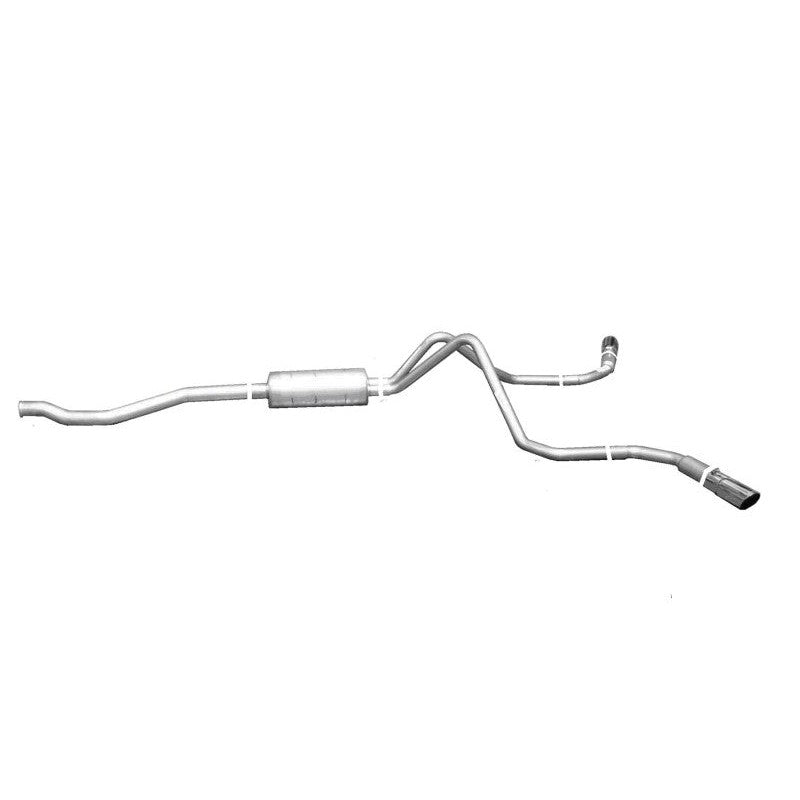 Gibson 9704 Dual Extreme Cat-Back Exhaust with aluminized tubing, baffled muffler, and polished stainless tips.