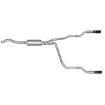 Gibson aluminized dual split cat-back exhaust system with polished stainless steel slash-cut tips.