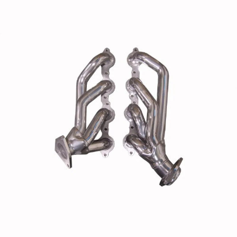 Silver ceramic coated performance headers with mandrel-bent tubing and laser-cut flanges for GM 5.3L engines