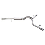 Gibson 5403 Dual Extreme cat-back exhaust with aluminized mandrel-bent tubing and polished stainless slash-cut tips.