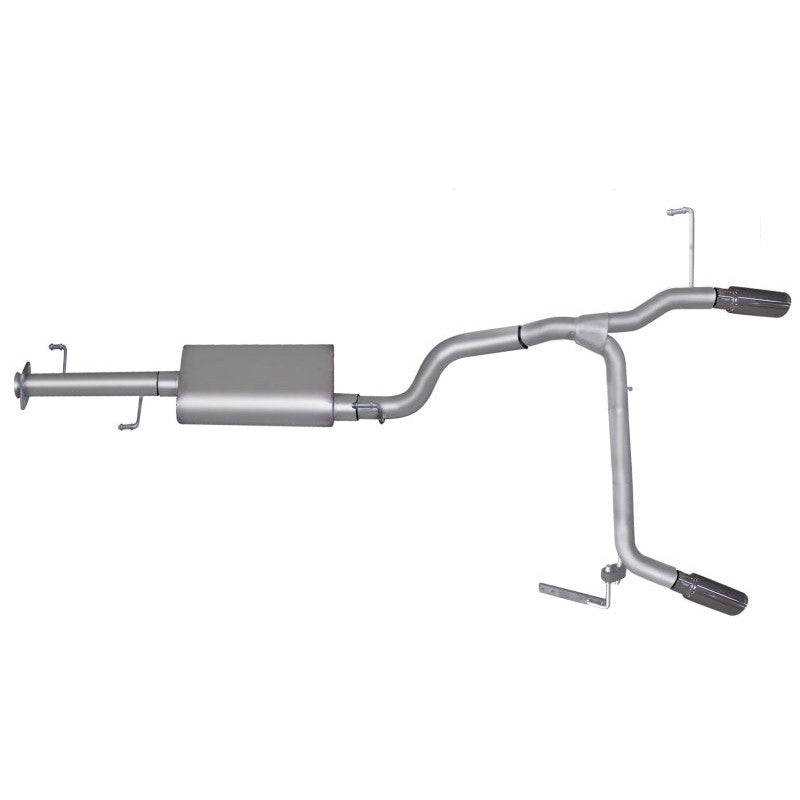 Gibson aluminized dual split cat-back exhaust system with polished stainless tips for 2007-2014 Toyota FJ Cruiser.