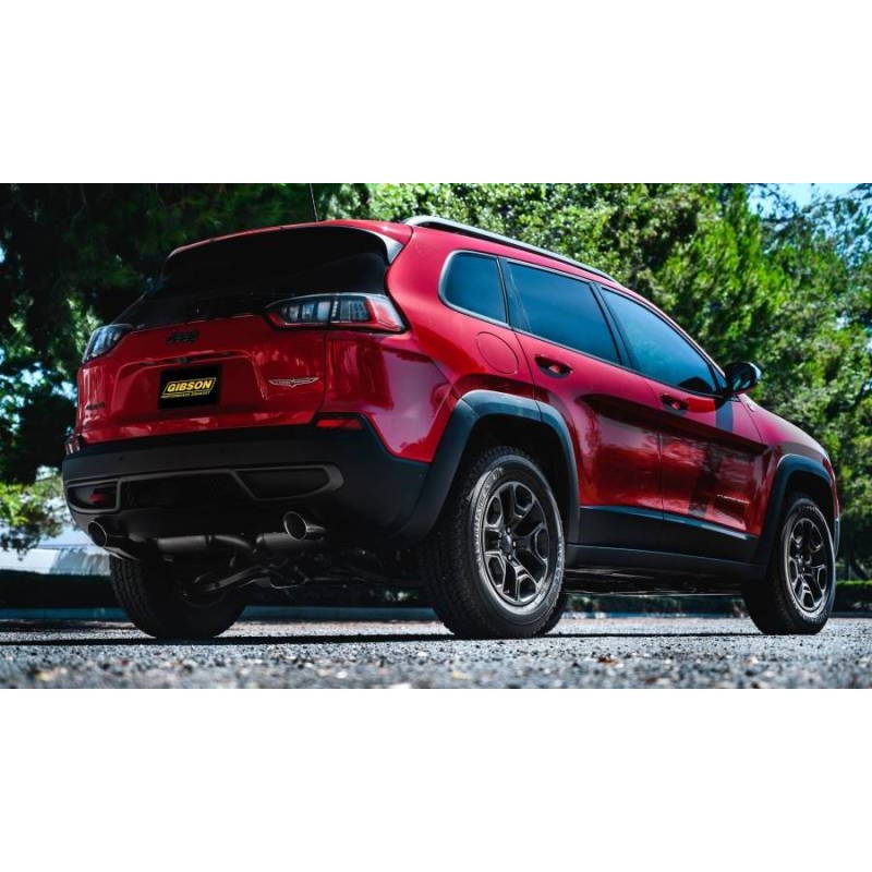 Gibson 617208 stainless dual split cat-back exhaust system with black ceramic-coated tips and mandrel-bent tubing