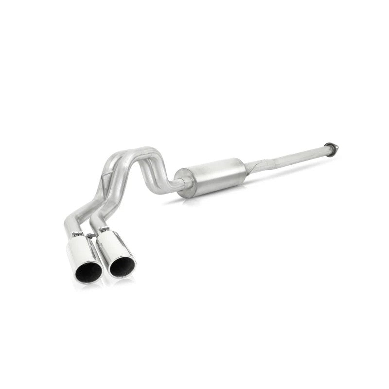Gibson stainless steel dual sport cat-back exhaust system for 2015-2023 Ford F-150 with polished slash-cut tips.