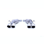 Gibson stainless steel dual axle-back exhaust system with polished round slash-cut tips for Ford Explorer and Lincoln Aviator.