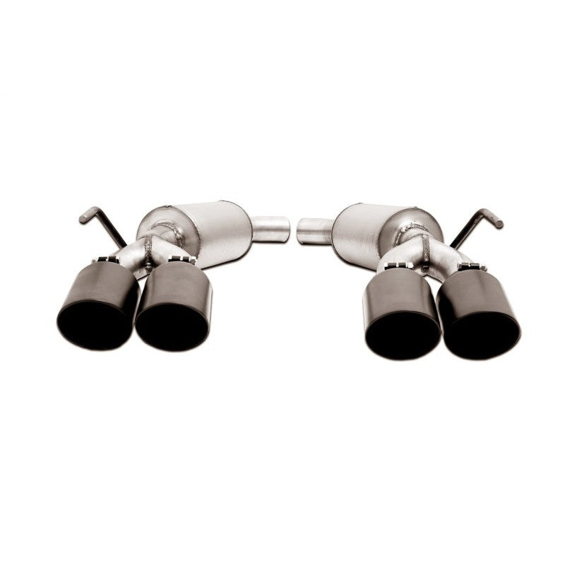 Gibson Black Elite axle-back dual exhaust system with stainless steel tubing and black ceramic intercooled tips.