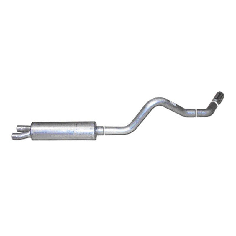 Gibson 3-inch aluminized cat-back exhaust system with a polished stainless steel tip and chambered Superflow muffler.