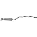Gibson single-exit stainless steel cat-back exhaust system with mandrel-bent tubing and a polished slash-cut tip.