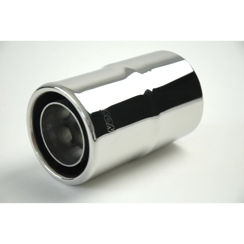 Pair of Gibson Marine Power Tip 4-inch stainless steel clamp-on mufflers with rolled edge tips.