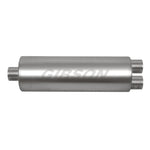 Gibson SFT Superflow stainless steel performance muffler with 3-inch center inlet and dual 2.5-inch round outlets.