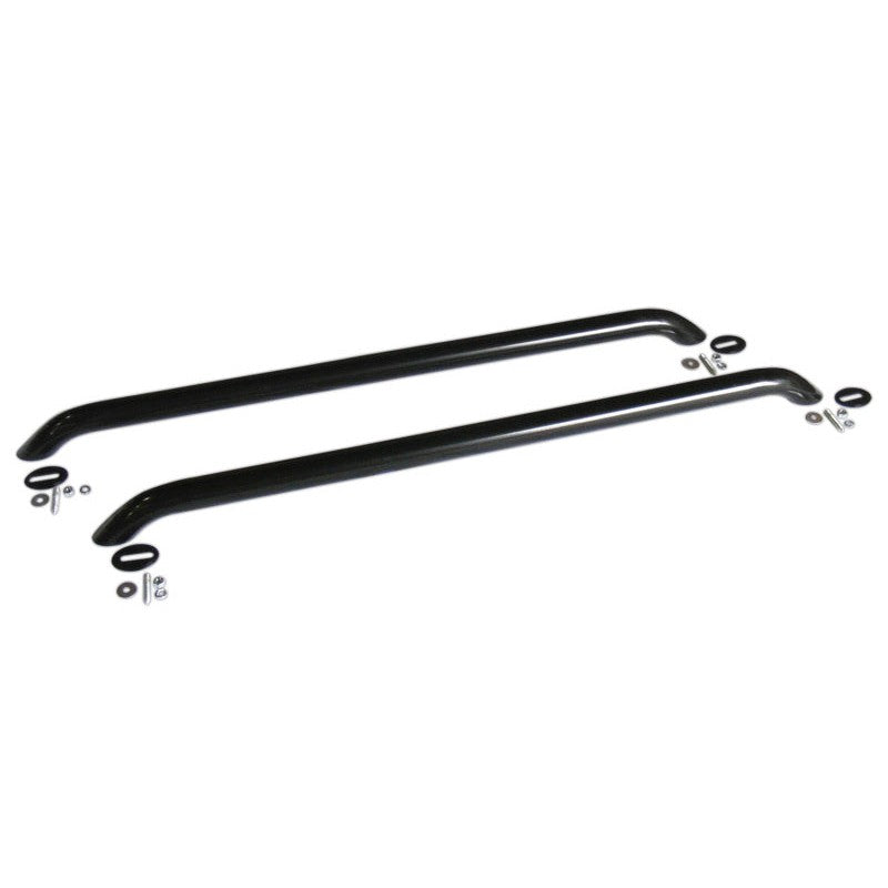 Go Rhino 47.5-inch universal steel bed rails with a semi-gloss black powder coat finish for truck bed protection.