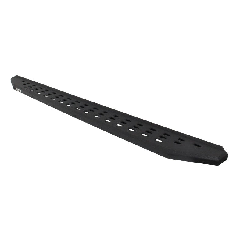 Go Rhino RB20 80-inch running boards with textured black bedliner finish and bullet-stamped louvered steps.