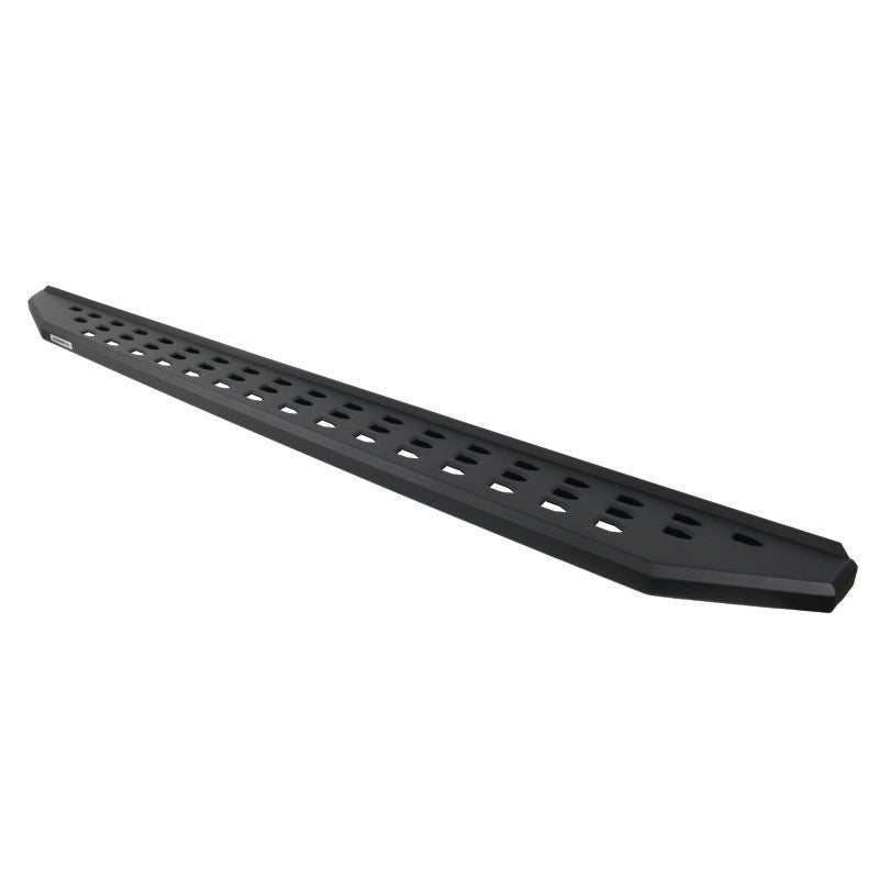 87-inch Go Rhino RB20 running boards in textured black finish featuring a perforated step surface.