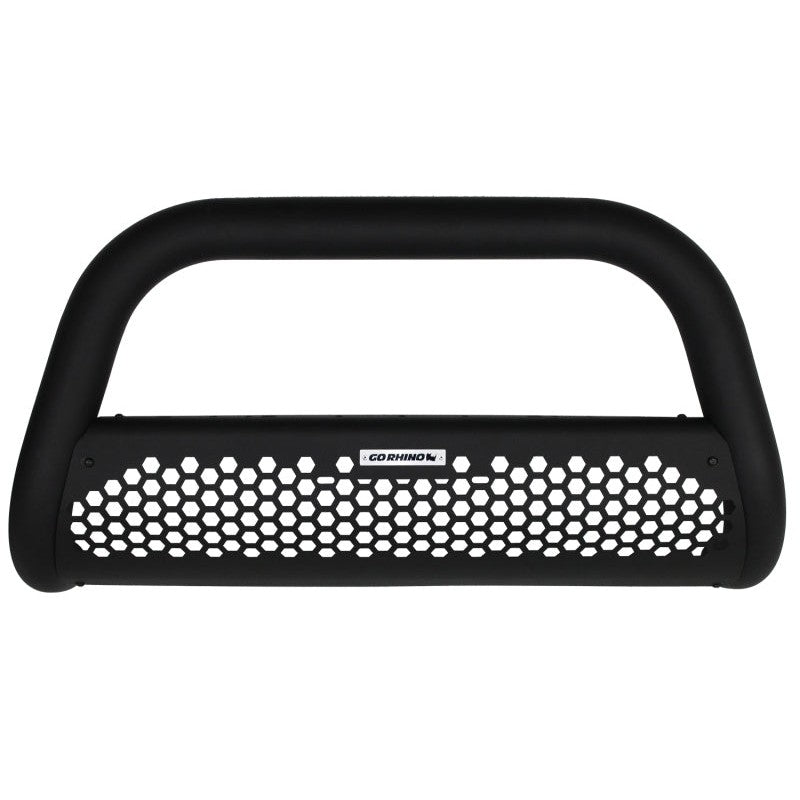 Go Rhino RC2 3-inch tubular steel bull bar frame in textured black with hexagonal cutout skid plate.