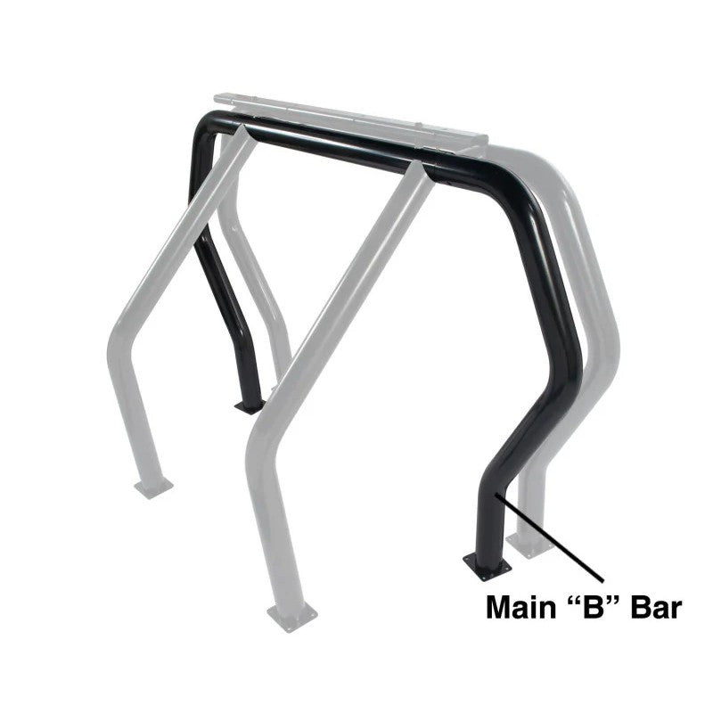 Go Rhino 3-inch black powder-coated steel rear main bed bar for compact and mid-size trucks
