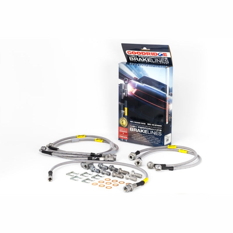 Goodridge stainless steel braided brake line kit with PTFE lining and hardware for 2001-2006 Silverado and Sierra trucks.