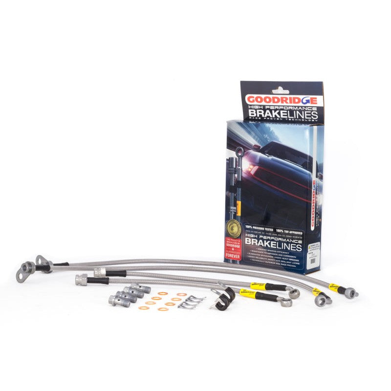Goodridge stainless steel braided brake lines with silver fittings for 2006-2015 Mazda MX-5 Miata.