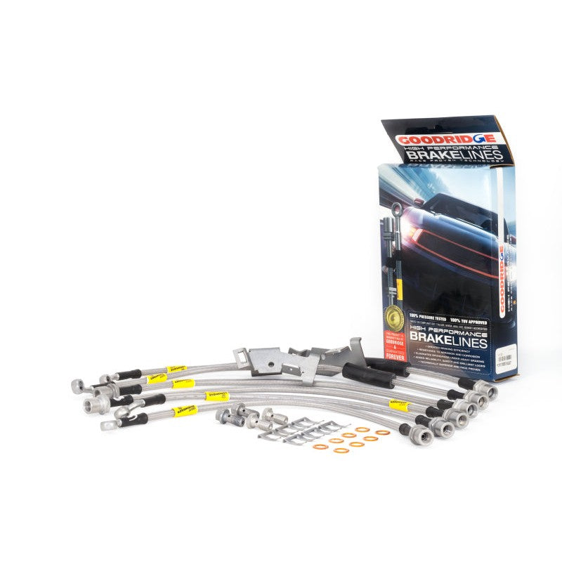 Goodridge stainless steel braided brake line kit for 2008-2013 Chevrolet Silverado with rear disc brakes.