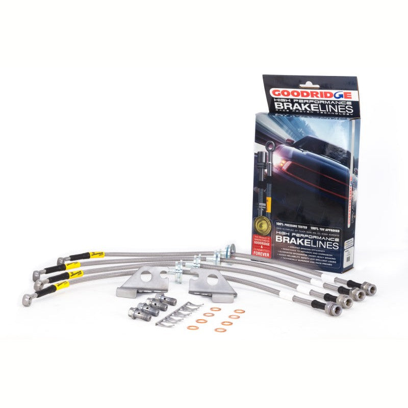 Goodridge stainless steel braided brake lines with silver hardware for 2015-2017 Chevrolet SS