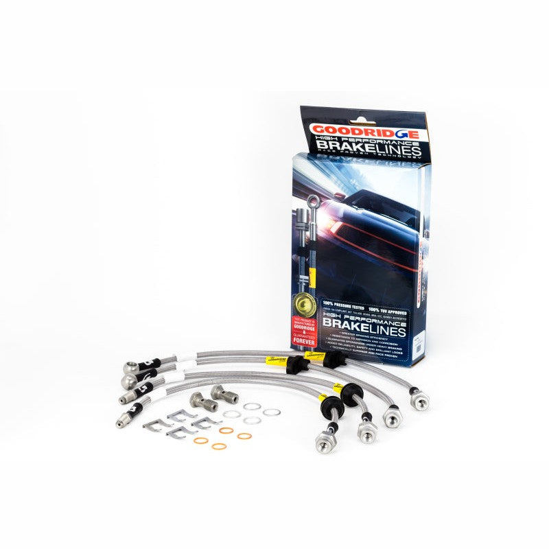 Goodridge stainless steel braided brake line kit with silver fittings for 2016 Ford Focus RS MK3.