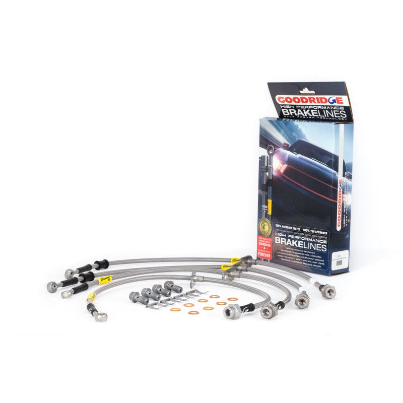 Goodridge stainless steel braided brake lines with PTFE inner liner and fittings for 2017-2018 Honda Civic.