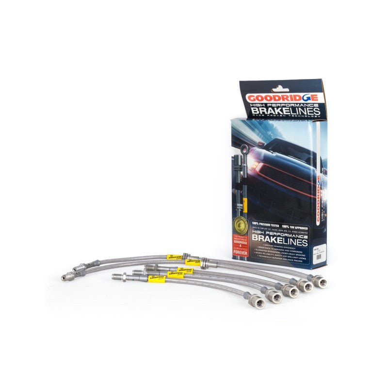 Goodridge 21080 stainless steel braided brake lines with silver fittings for 1985-1987 Toyota Corolla GTS