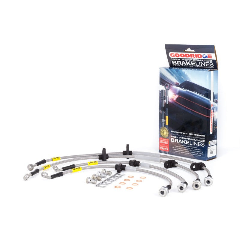 Goodridge stainless steel braided brake line kit with silver fittings for Acura Integra and Honda Civic
