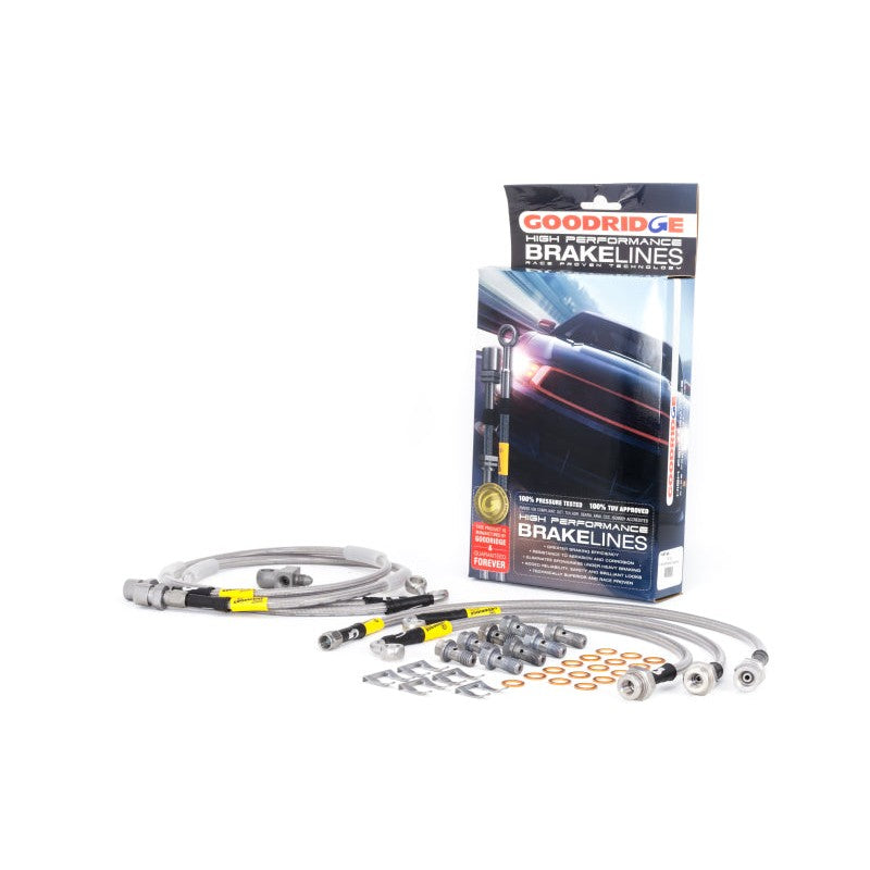 Goodridge stainless steel braided brake line kit with fittings for 1999-2005 Chevrolet and GMC 1500 trucks.