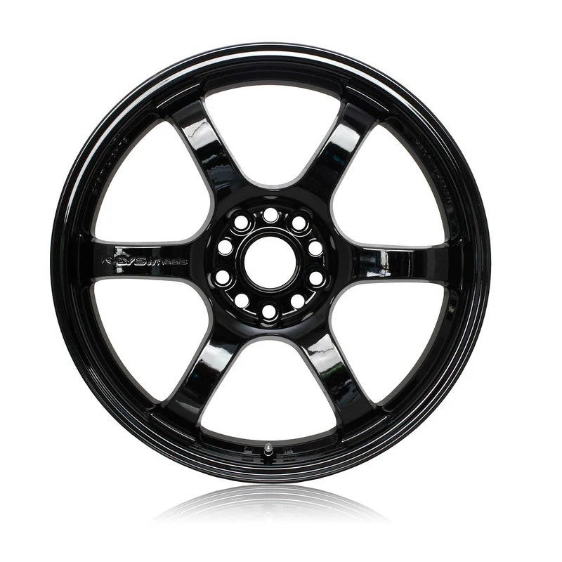 Gram Lights 57DR six-spoke concave monoblock wheel in Glossy Black finish, 18x9.5 size.