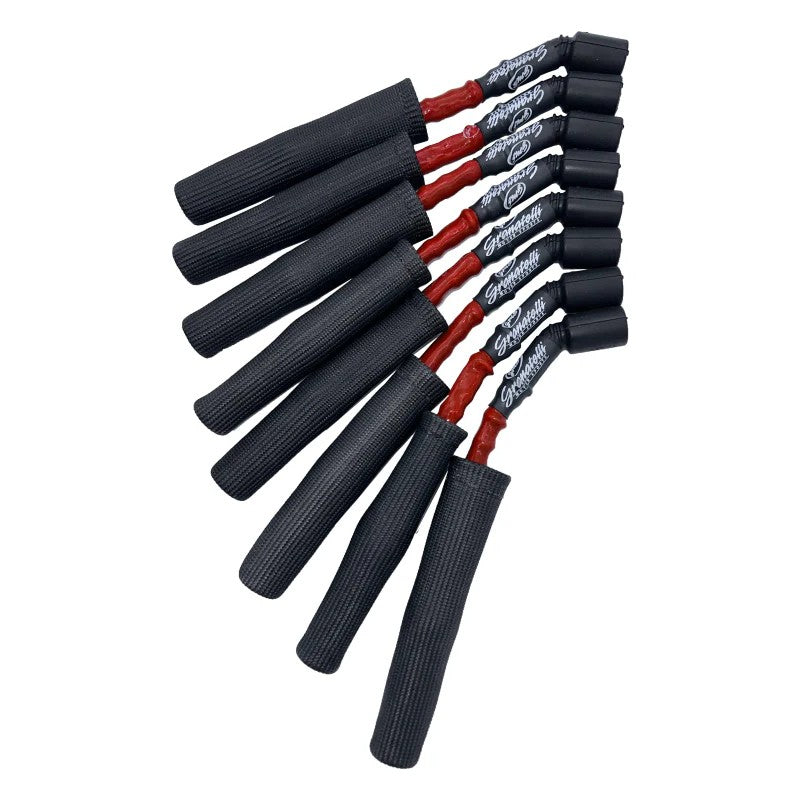 Granatelli ignition wire connector kit with red high-temp silicone jackets and black fire sleeves.