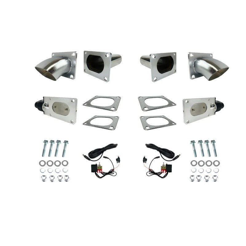 Pair of Granatelli 3.0 inch oval stainless steel electronic exhaust cutouts with motorized butterfly valves