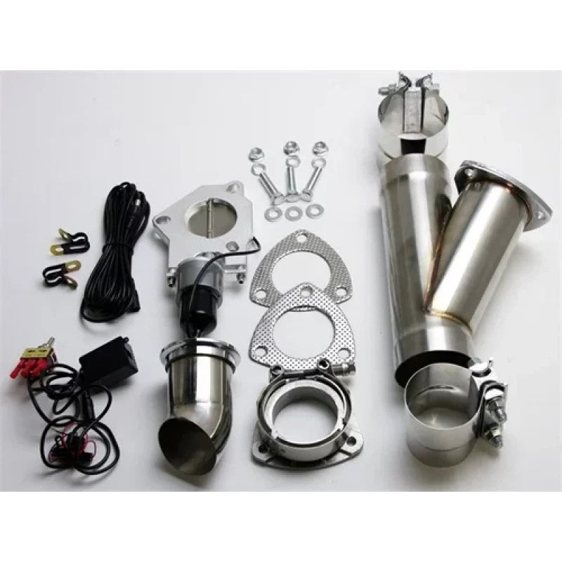 Granatelli 3.0 inch stainless steel electronic exhaust cutout featuring a slip-fit connection and band clamp.
