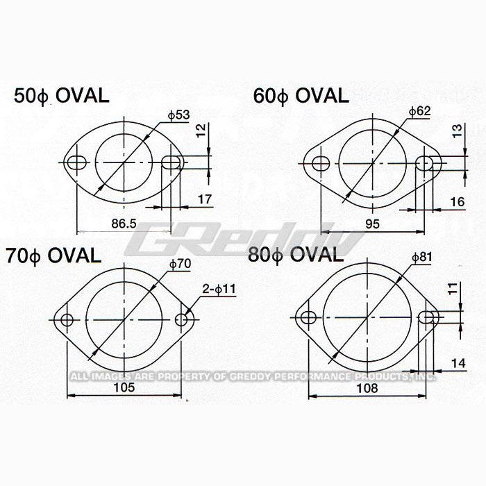 GReddy 60mm oval 2-bolt exhaust gasket with high-temperature sealing material and reinforced bolt holes.