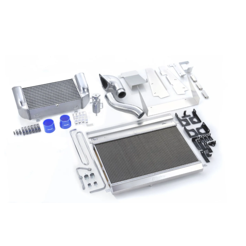 GReddy V-Mount cooling kit with intercooler, aluminum radiator, and polished piping for 1992-2002 Mazda RX-7 FD3S.