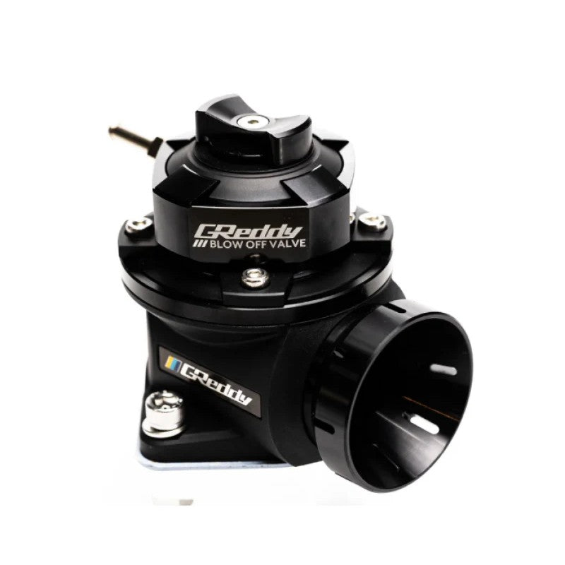 GReddy FV2 blow off valve in black finish featuring the floating valve design and adjustable vacuum nipple