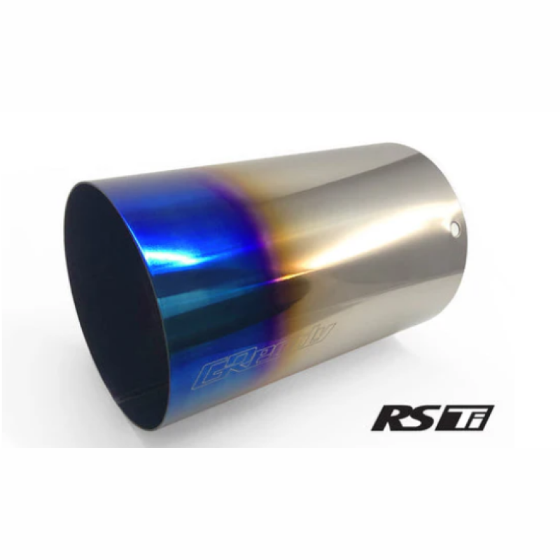 GReddy burnt titanium exhaust tip with blue heat-treated finish, 115mm diameter and 170mm length.