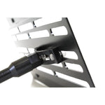 GrimmSpeed license plate relocation kit including black mounting bracket and threaded tow hook adapter post