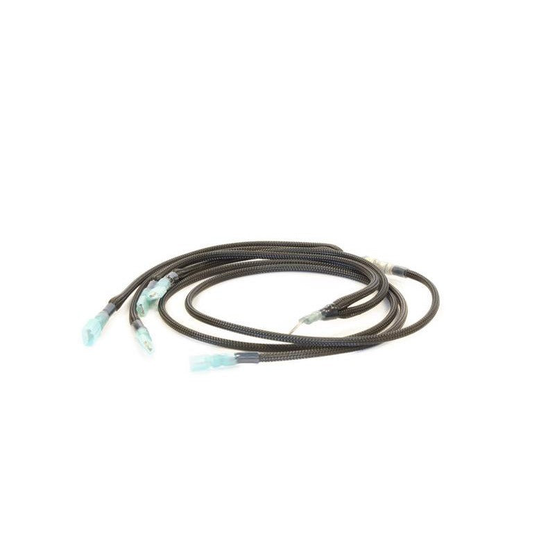 GrimmSpeed Hella horn wiring harness for Subaru with weatherproof connectors and heavy-duty protective loom.