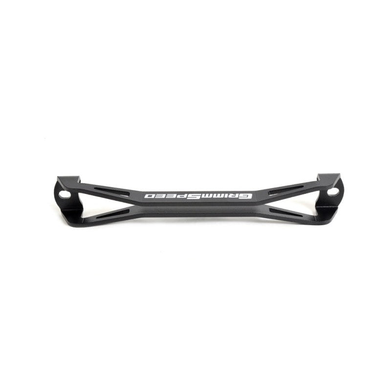 GrimmSpeed black lightweight laser-cut aluminum battery tie down for 2008-2018 Subaru WRX and STI