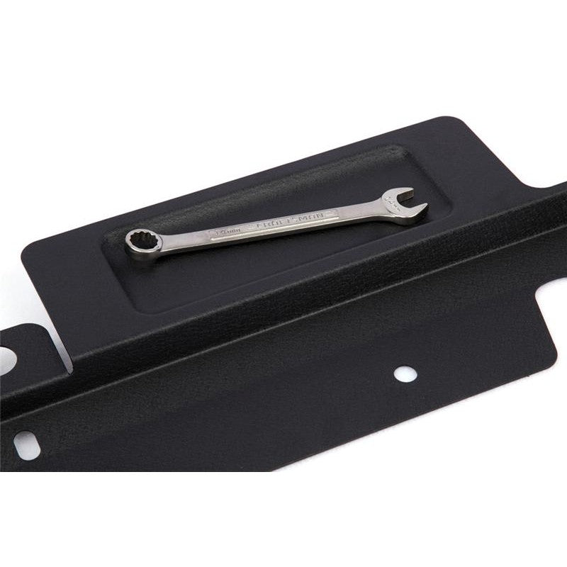 GrimmSpeed black powder-coated radiator shroud with integrated tool tray for 2008-2014 Subaru Impreza WRX and STI.