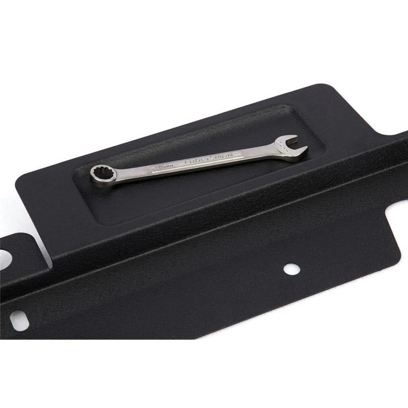 GrimmSpeed black radiator shroud with integrated tool tray for 2008-2014 Subaru Impreza, WRX, and STI.