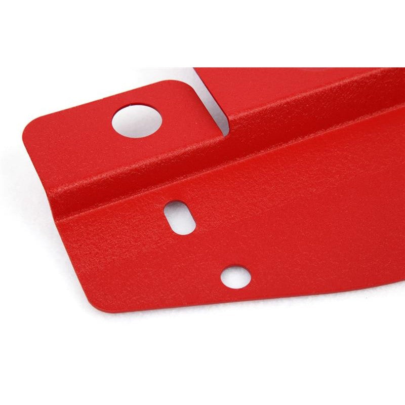 Red GrimmSpeed radiator shroud with integrated tool tray for 2008-2014 Subaru WRX and STI