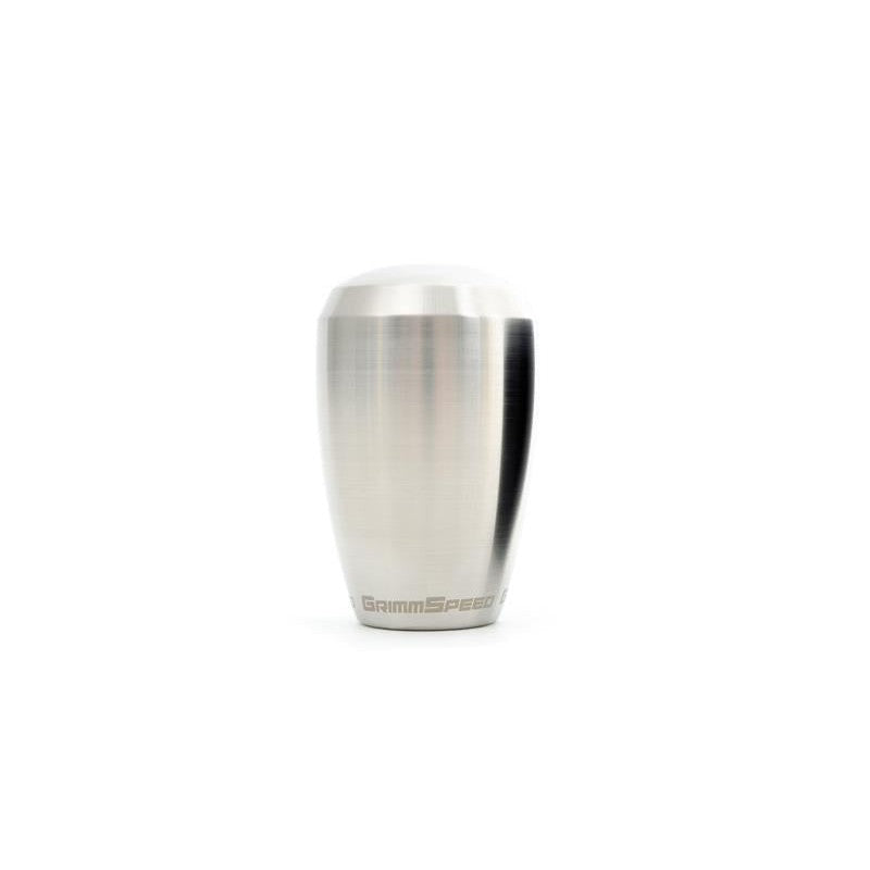 Weighted raw stainless steel GrimmSpeed shift knob for Subaru manual transmissions.